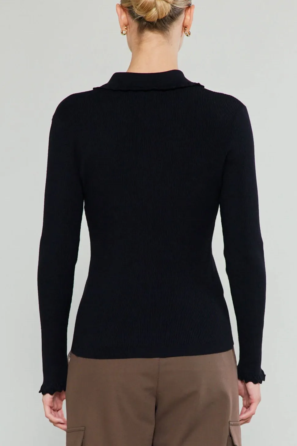 Polo Sweater With Ruffle Detail