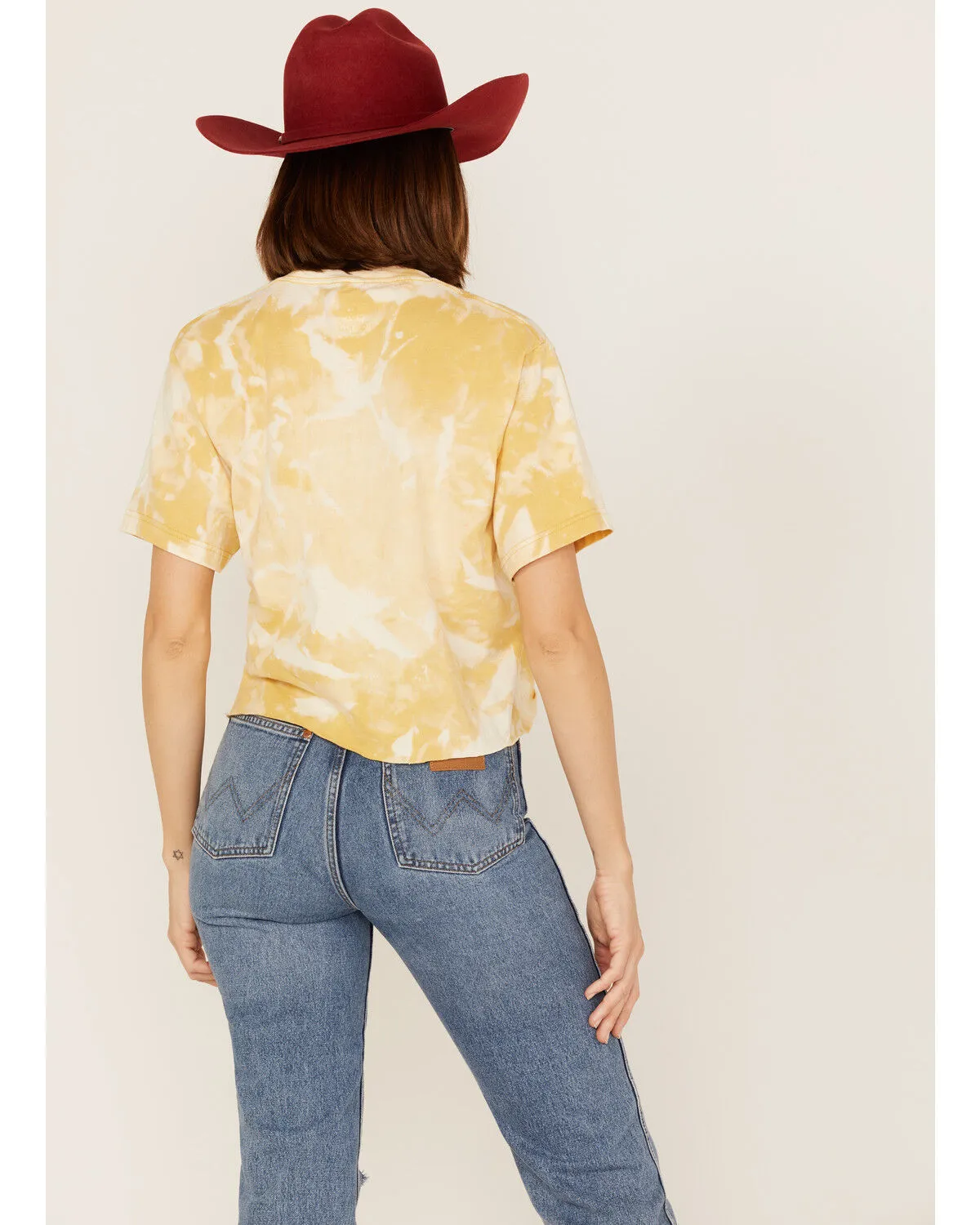 Product Name:  Bohemian Cowgirl Women's Boot Barn Exclusive Americana Smiley Face Graphic Bleach Spray Tee