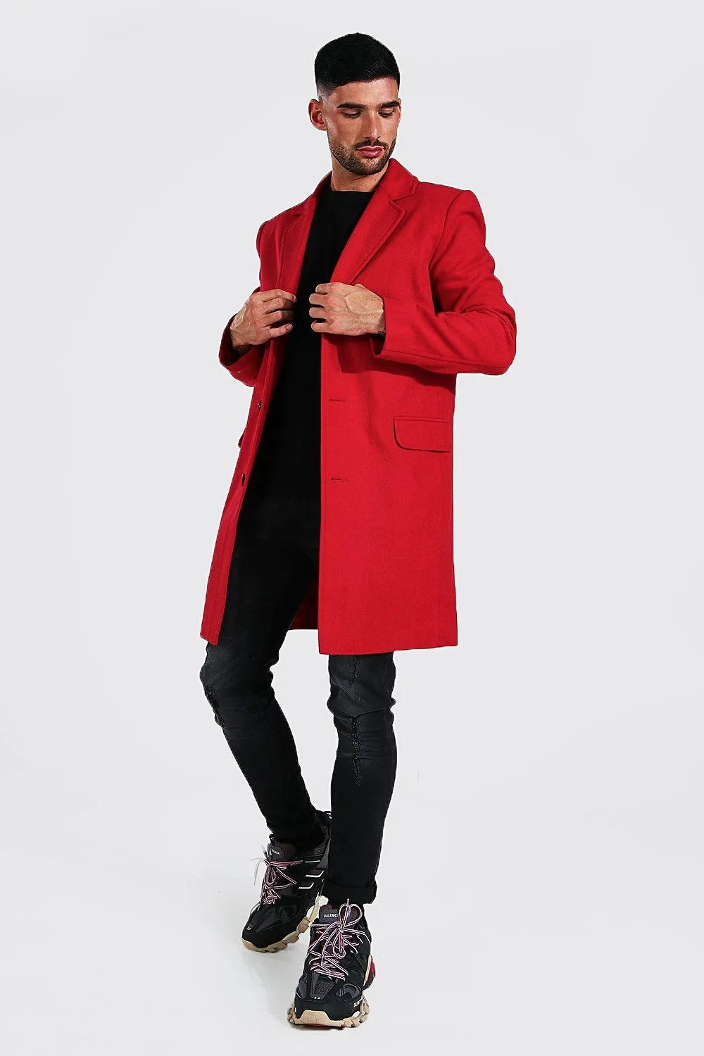 Single Breasted Wool Mix Overcoat | boohooMAN UK