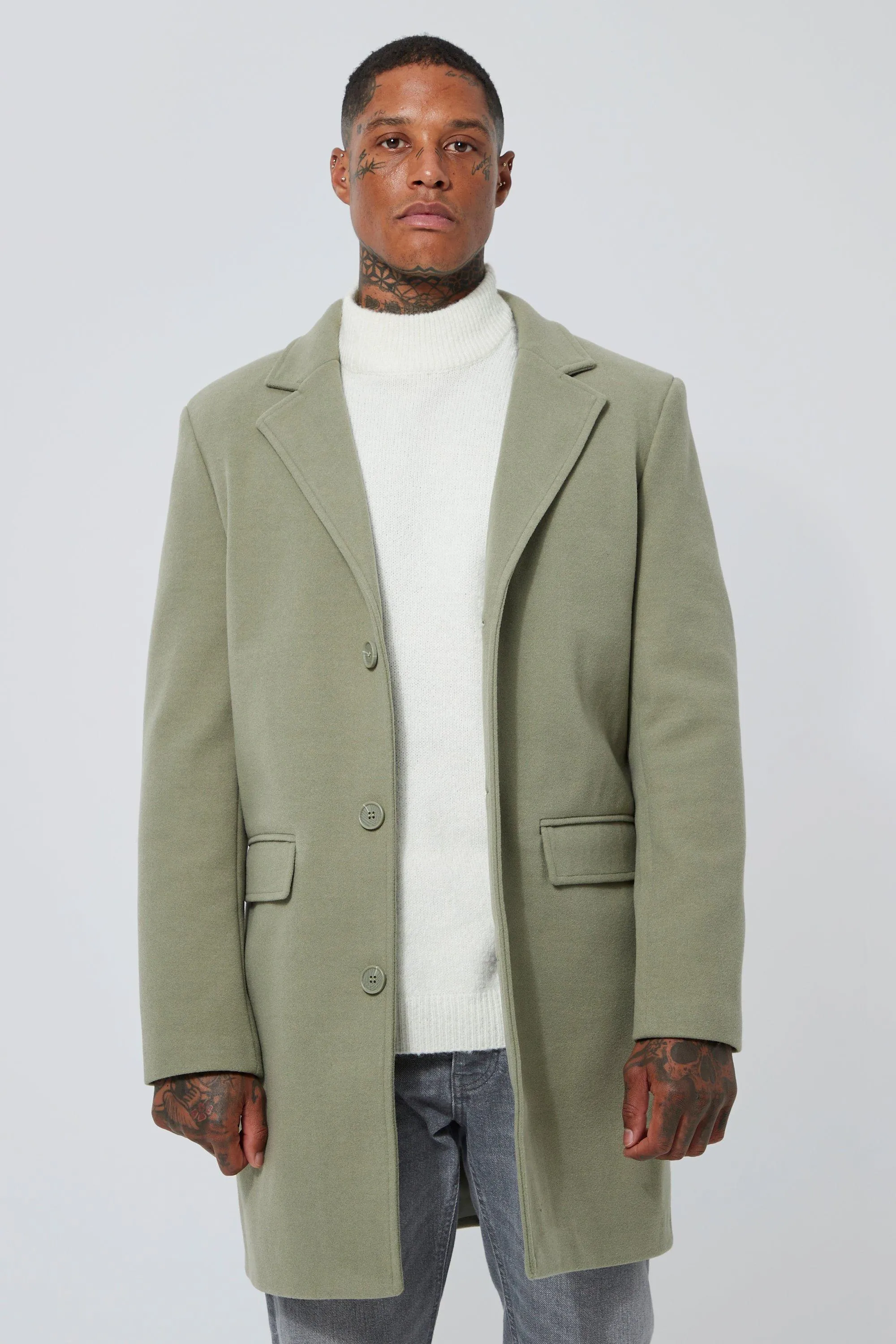 Single Breasted Wool Mix Overcoat