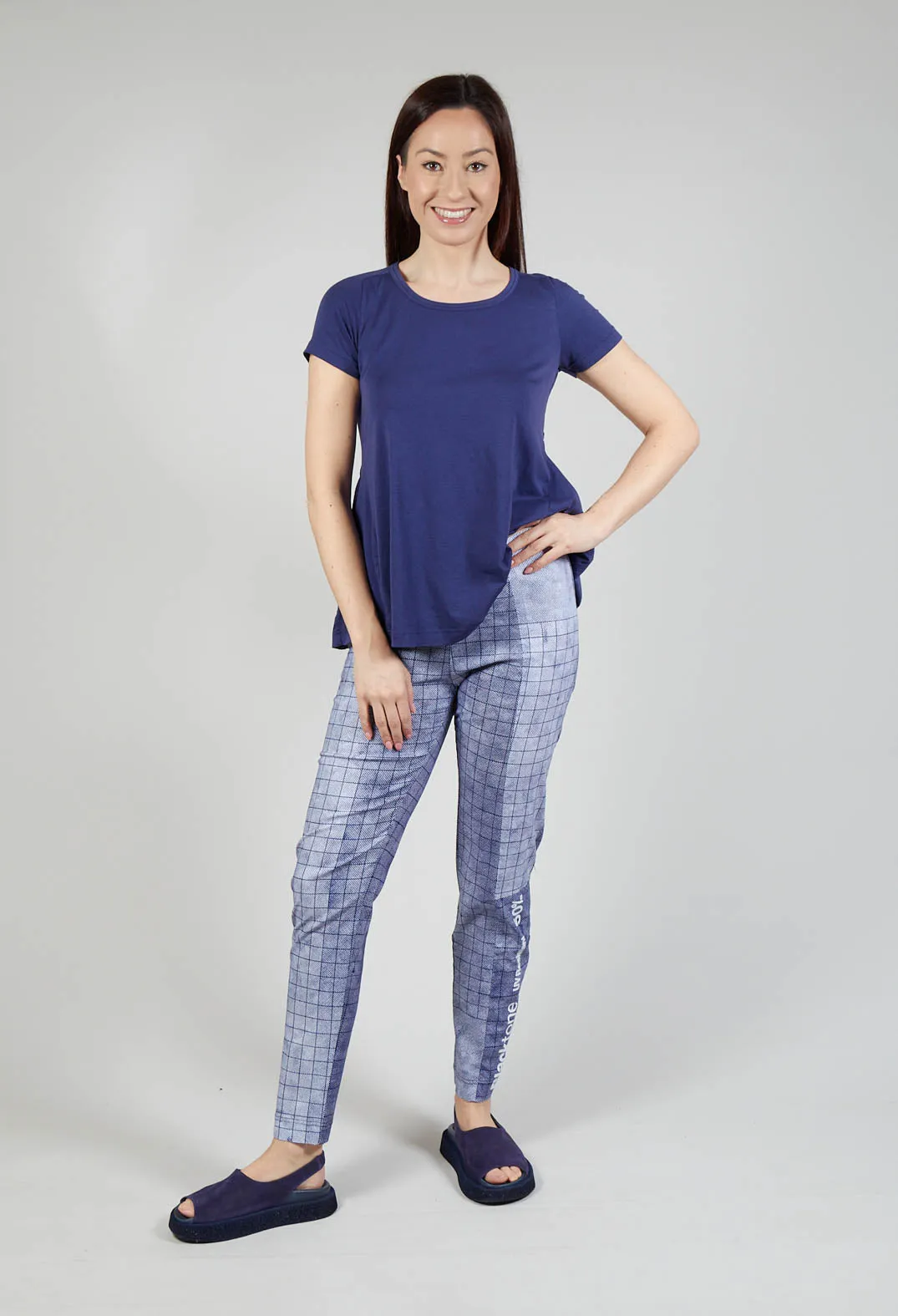 Slim Fit Pull On Trousers in Placed Azur Print