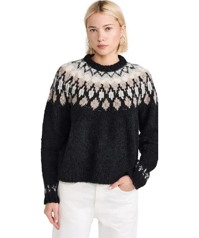 Splendid Noelle Fair Isle Sweater Black/Tawny XS