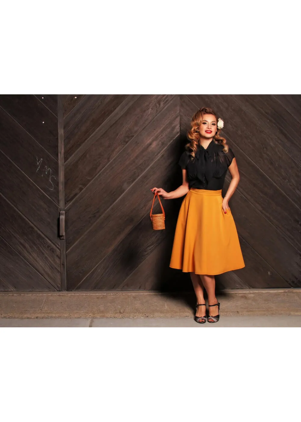 Steady Clothing High Waist Thrills 50's Swing Skirt Mustard