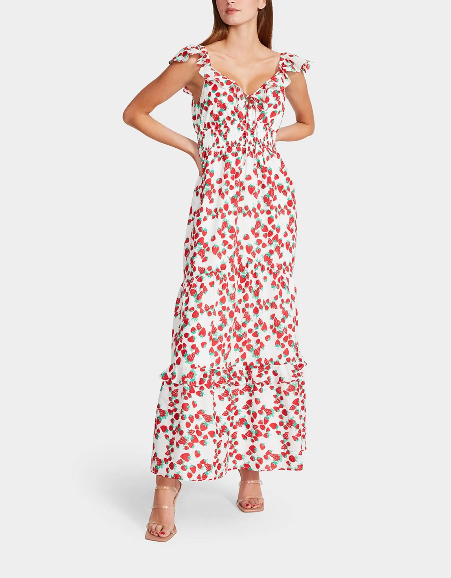 STRAWBERRY PRINT MAXI DRESS WHITE