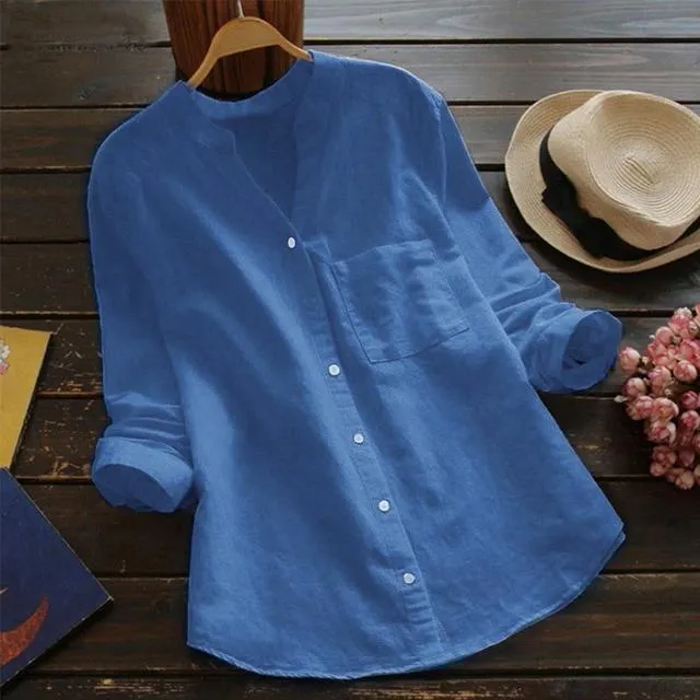 Summer Linen Shirt Women Long Sleeve Blouse 0010090