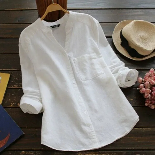 Summer Linen Shirt Women Long Sleeve Blouse 0010090