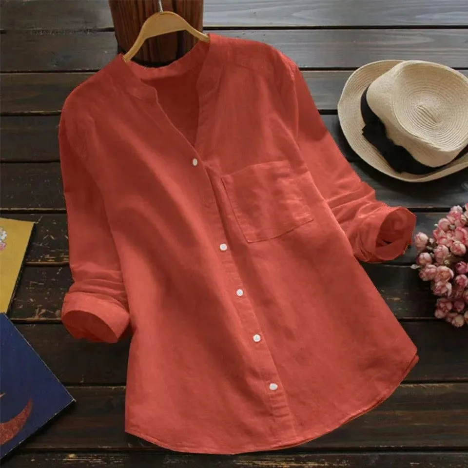 Summer Linen Shirt Women Long Sleeve Blouse 0010090