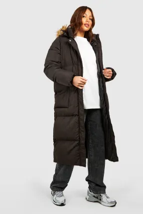 Tall Faux Fur Hood Longline Padded Coat