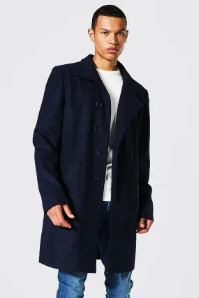 Tall Funnel Neck Wool Look Overcoat | boohooMAN UK