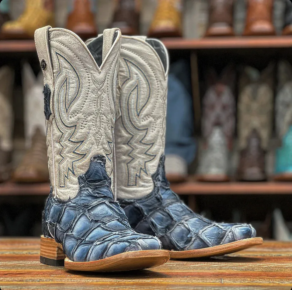 Tanner Mark Men's Sky Blue Monster Fish Western Boot