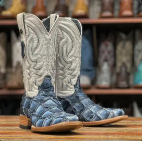 Tanner Mark Men's Sky Blue Monster Fish Western Boot