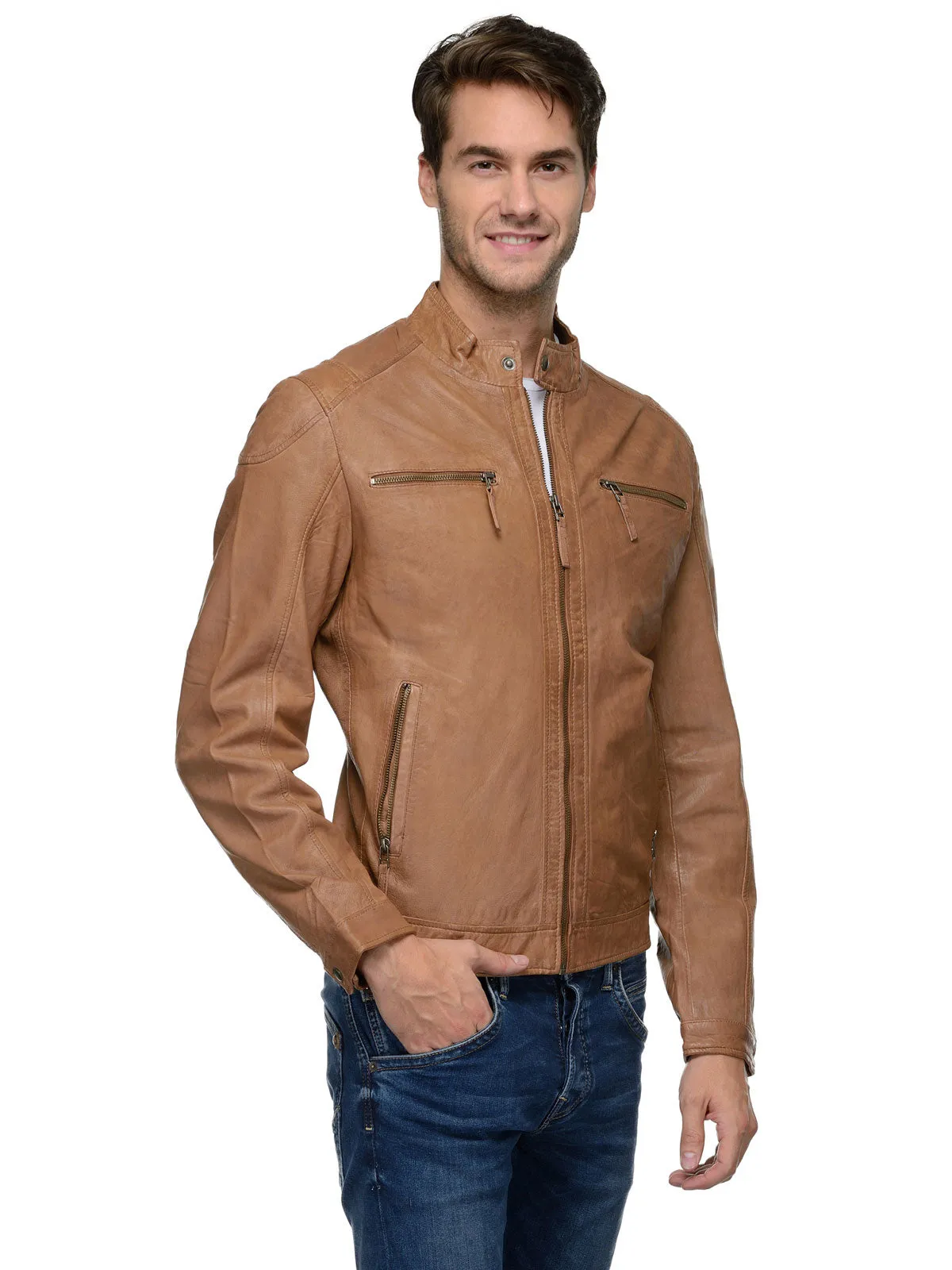 Teakwood Genuine Leather Jacket for Mens (Tan) - Clearance sale