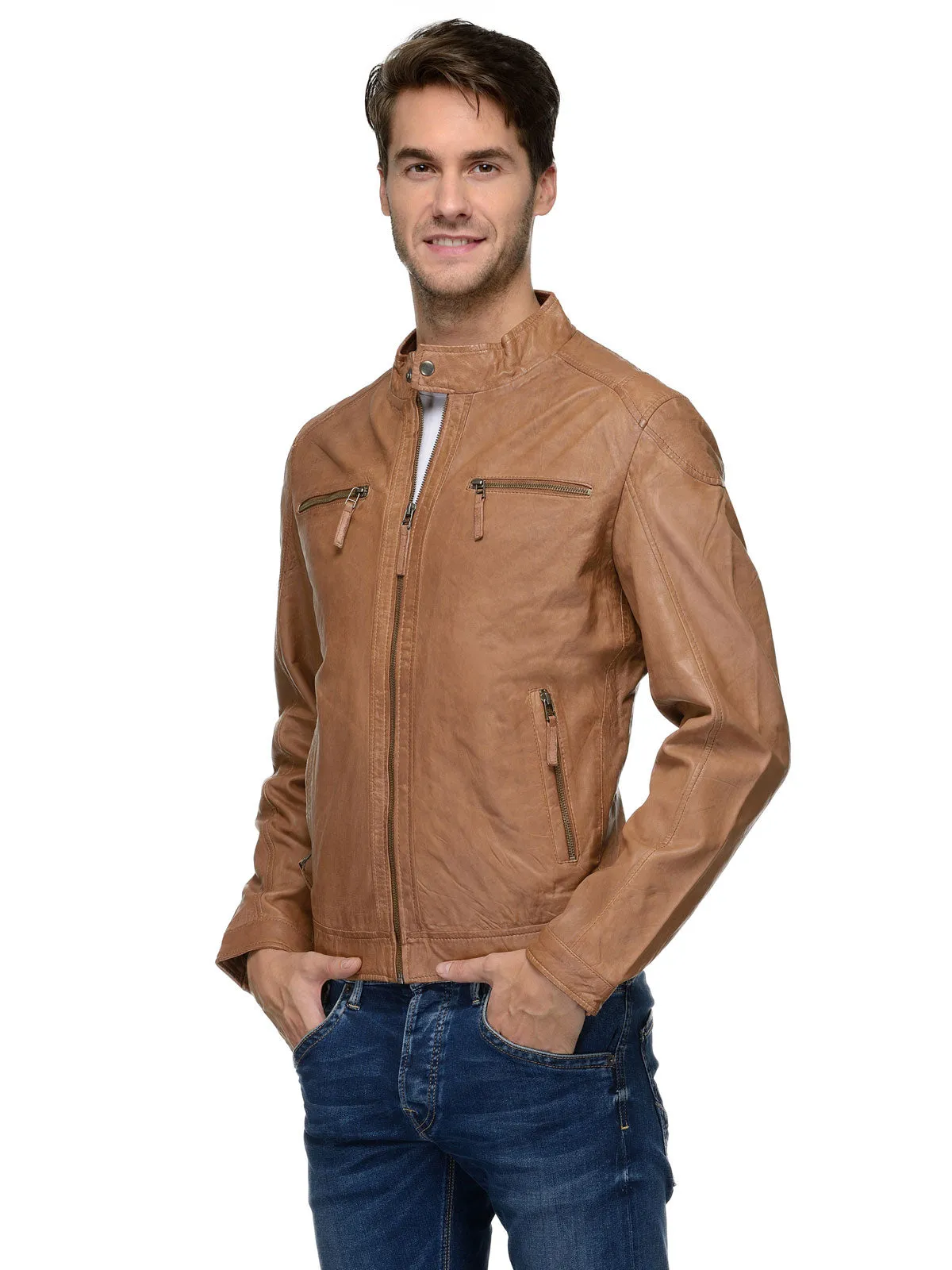 Teakwood Genuine Leather Jacket for Mens (Tan) - Clearance sale