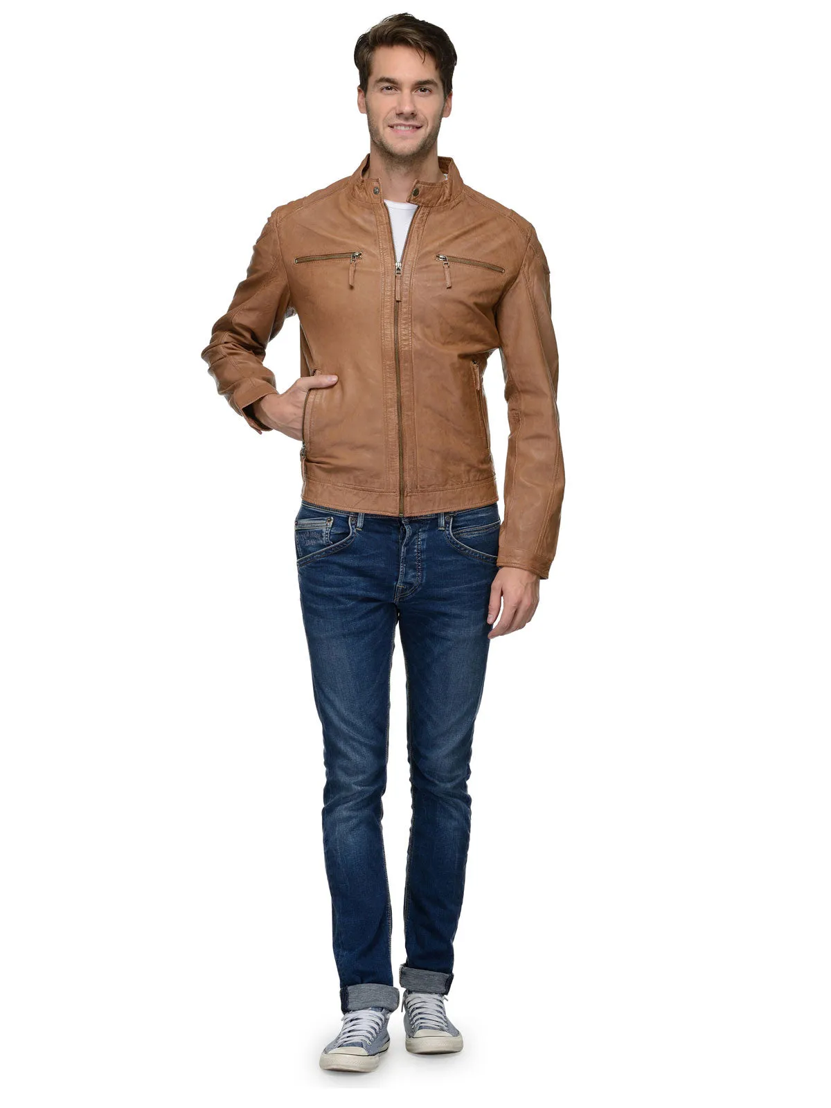 Teakwood Genuine Leather Jacket for Mens (Tan) - Clearance sale