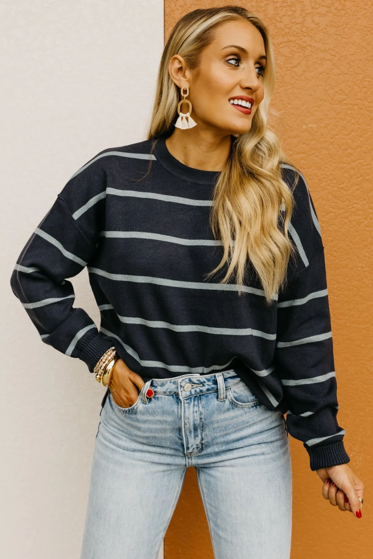 The Jaylee Striped Drop Shoulder Sweater