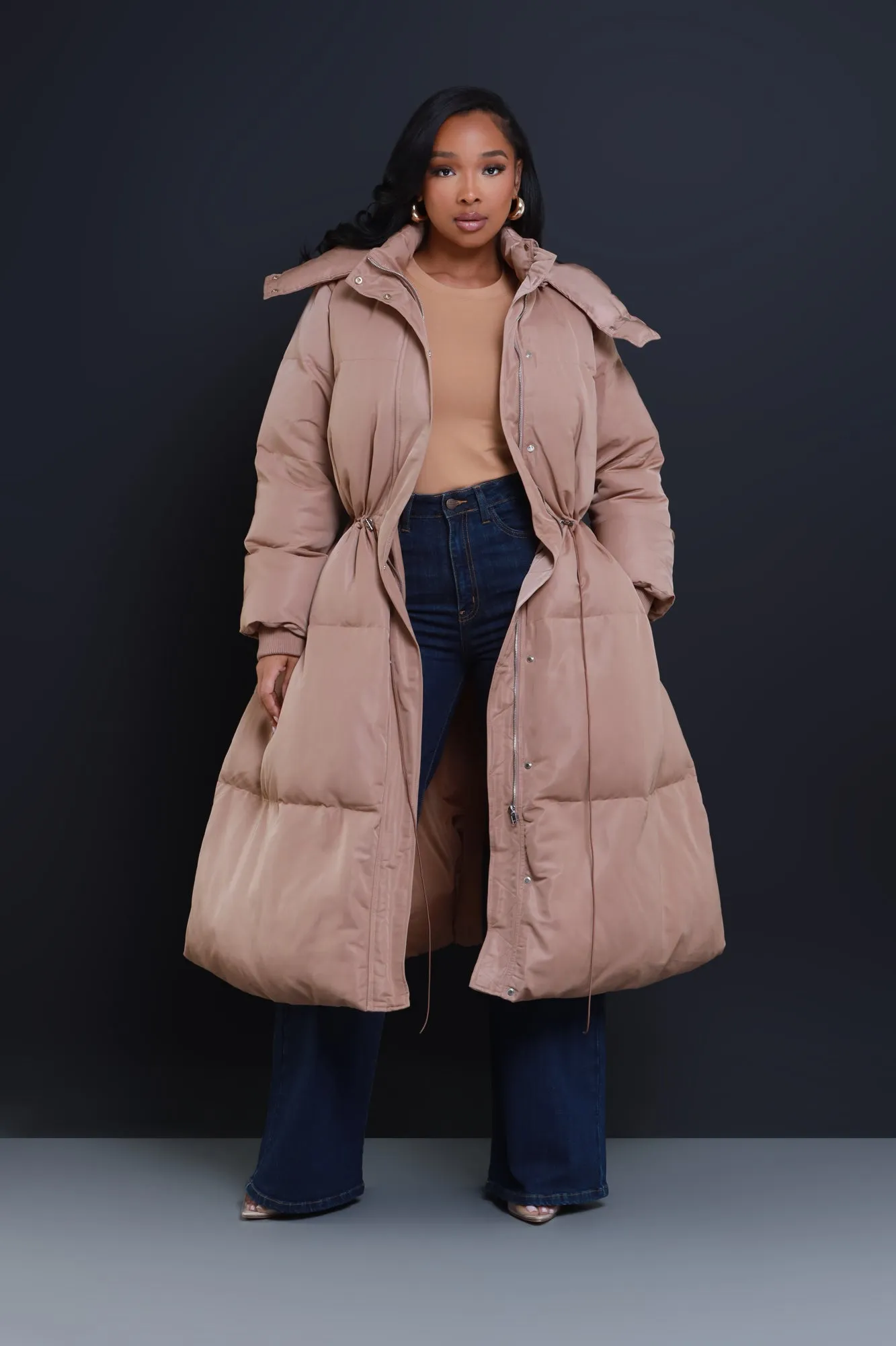 The Swank Puffer Parka Coat - Taupe