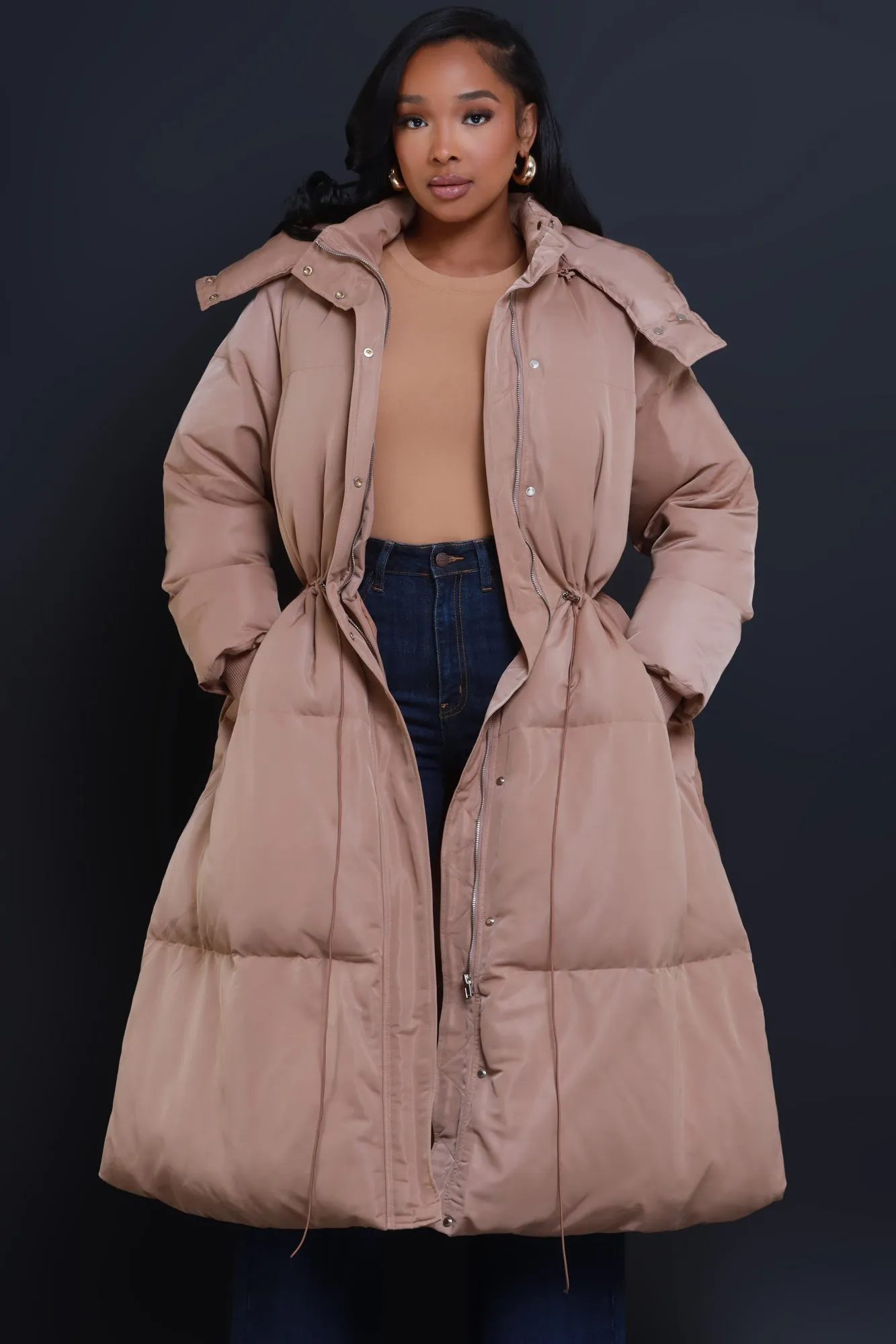 The Swank Puffer Parka Coat - Taupe