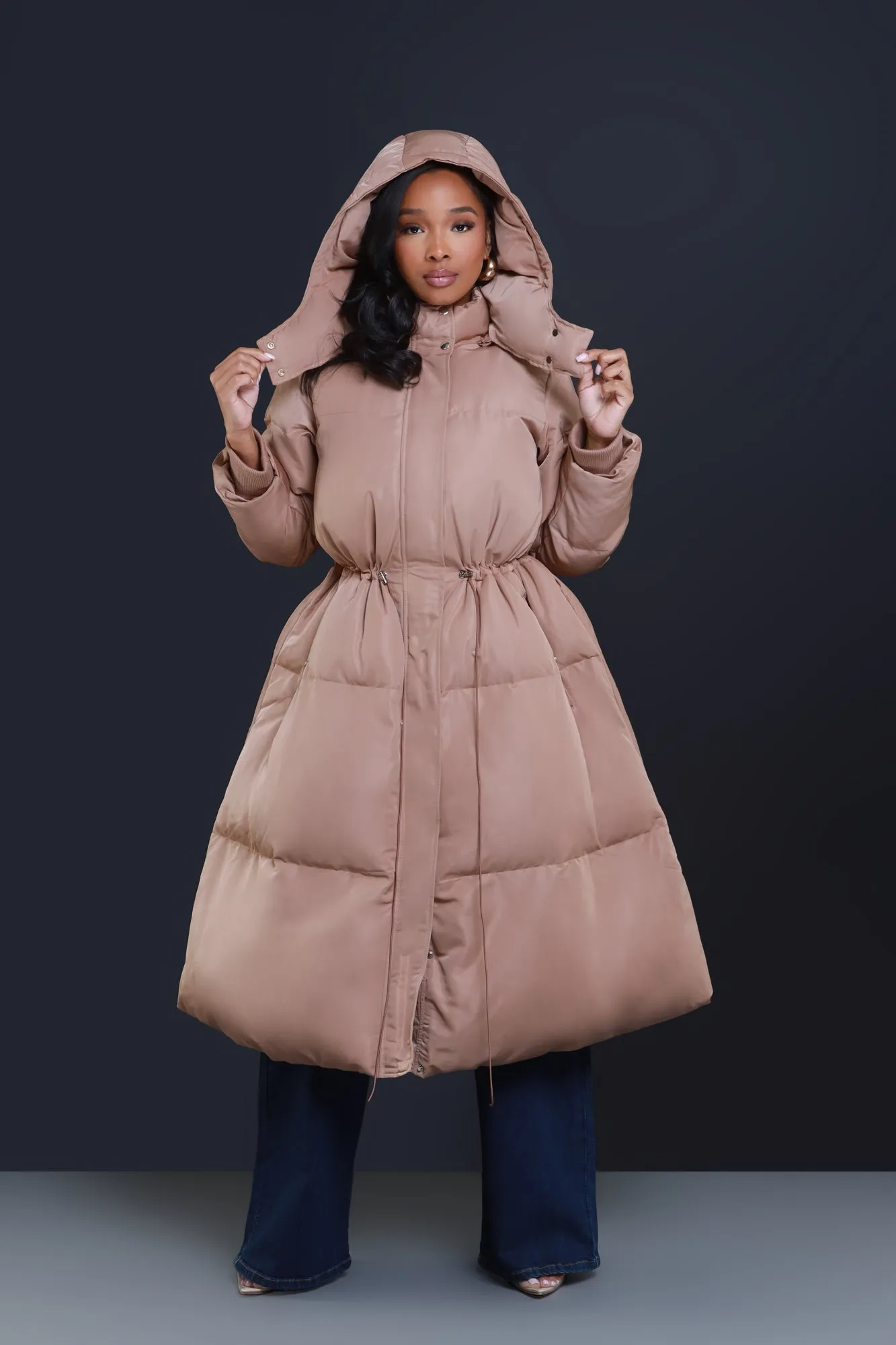 The Swank Puffer Parka Coat - Taupe