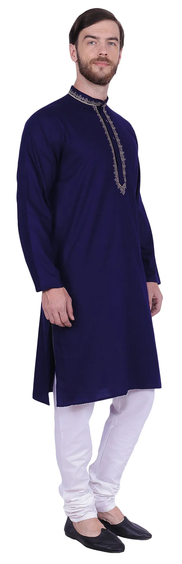 Traditional Embroidered Men's Kurta Pajama Party Wear India Clothes (Blue)