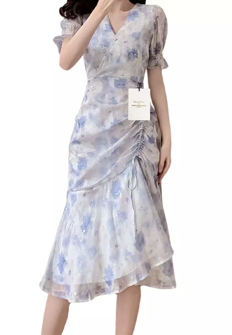 Twenty Eight Shoes V-neck Chiffon Floral Slim Cut Midi Dress SED88964GT539-1