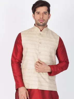 VASTRAMAY Men's Beige Cotton Silk Blend Ethnic Jacket