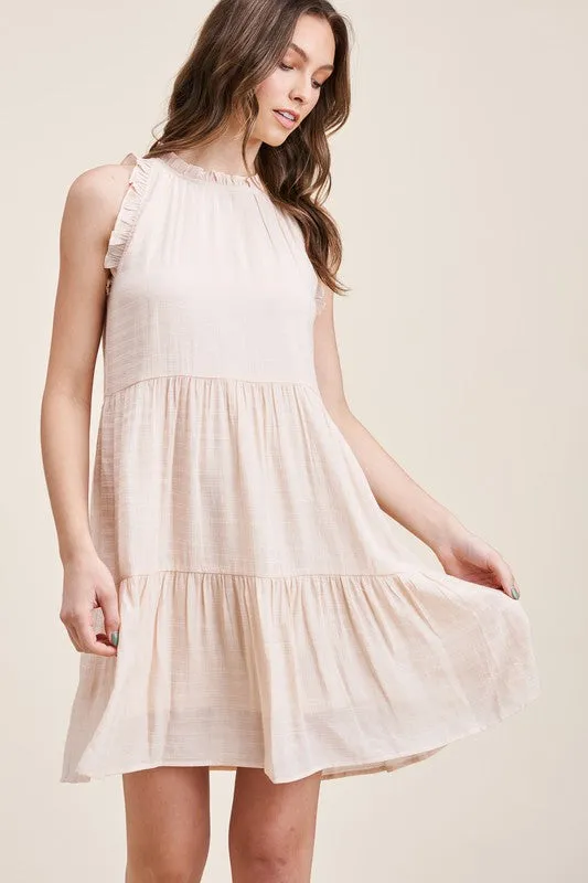 Victoria Ruffle Neck Short Sleeve Mini Dress