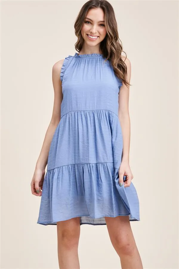 Victoria Ruffle Neck Short Sleeve Mini Dress