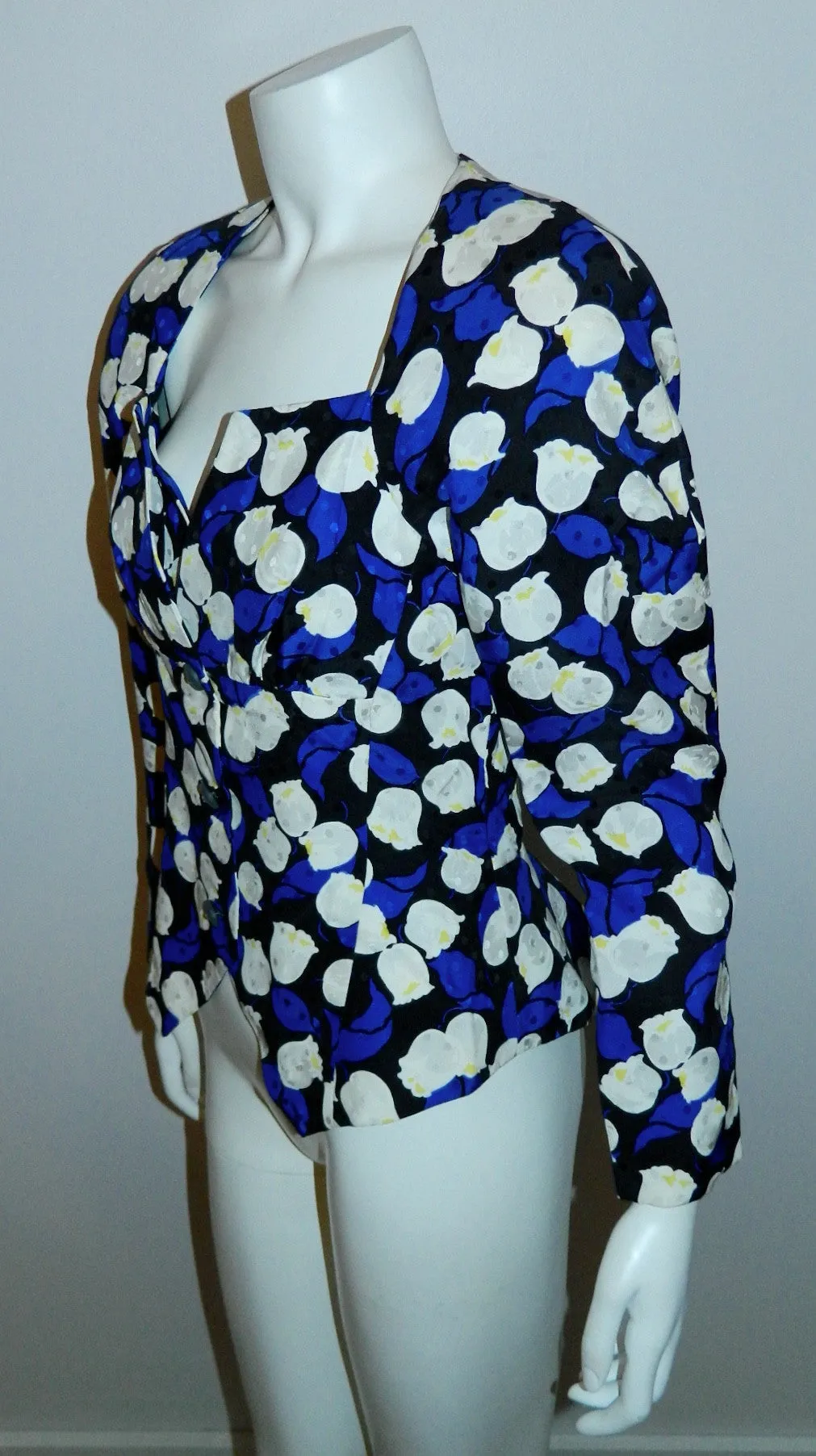 vintage 1980s silk jacket Hanae Mori tulip print peplum waist blazer XS