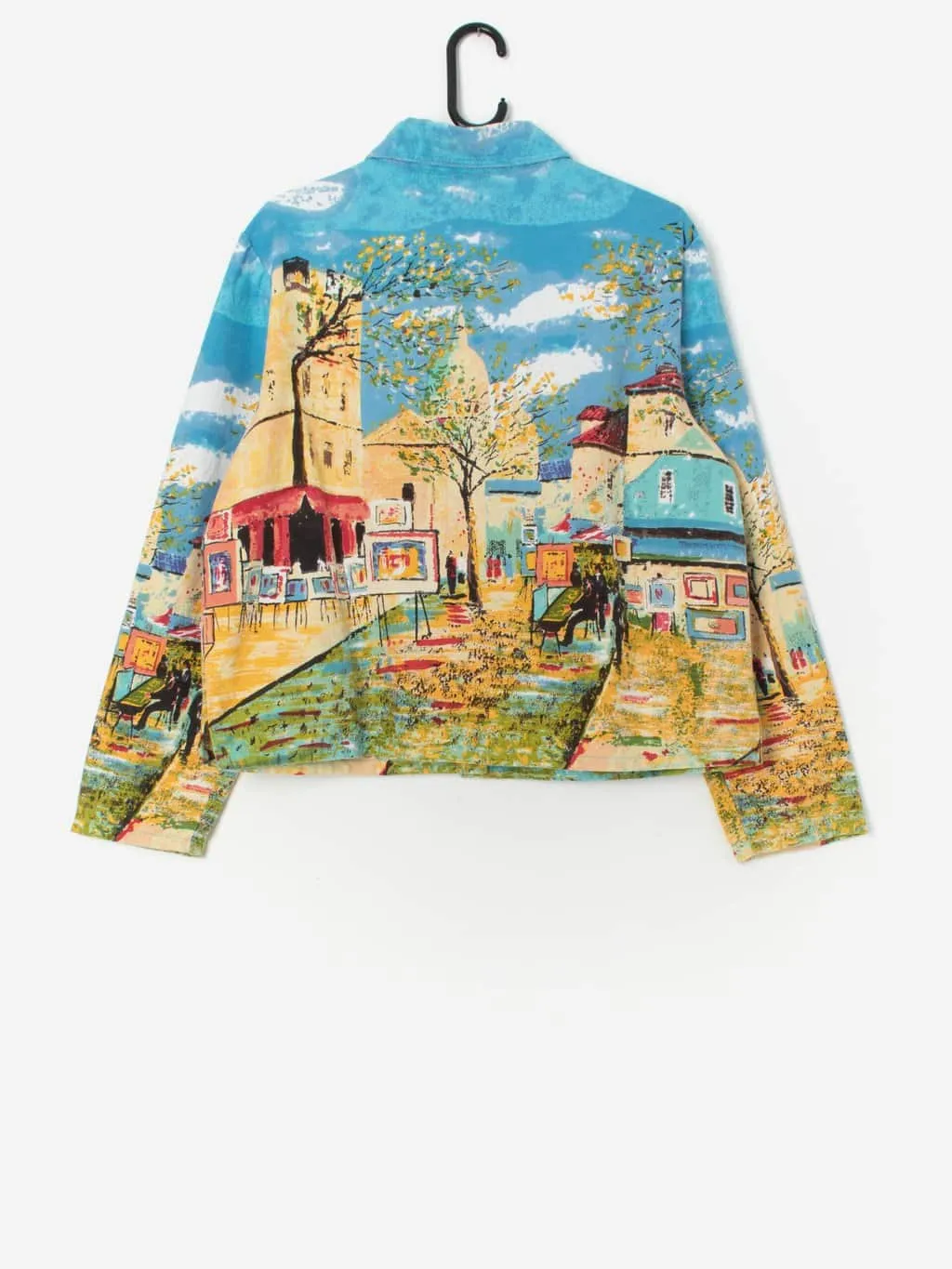 Vintage women’s jacket with painted Paris Montmartre street scene – Large