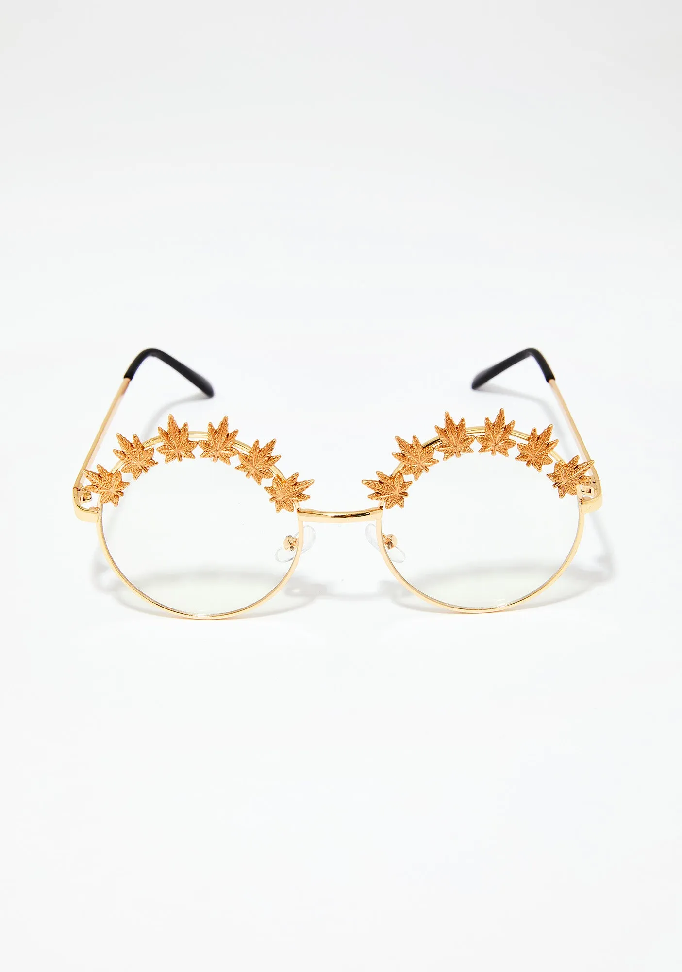 Weed Leaf Embellished Glasses-