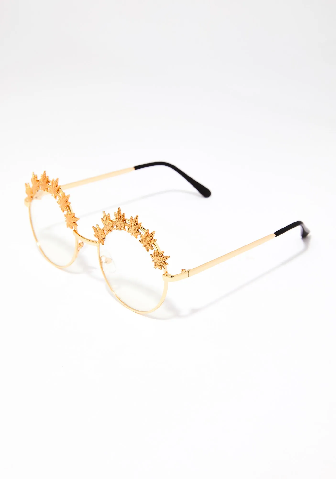 Weed Leaf Embellished Glasses-