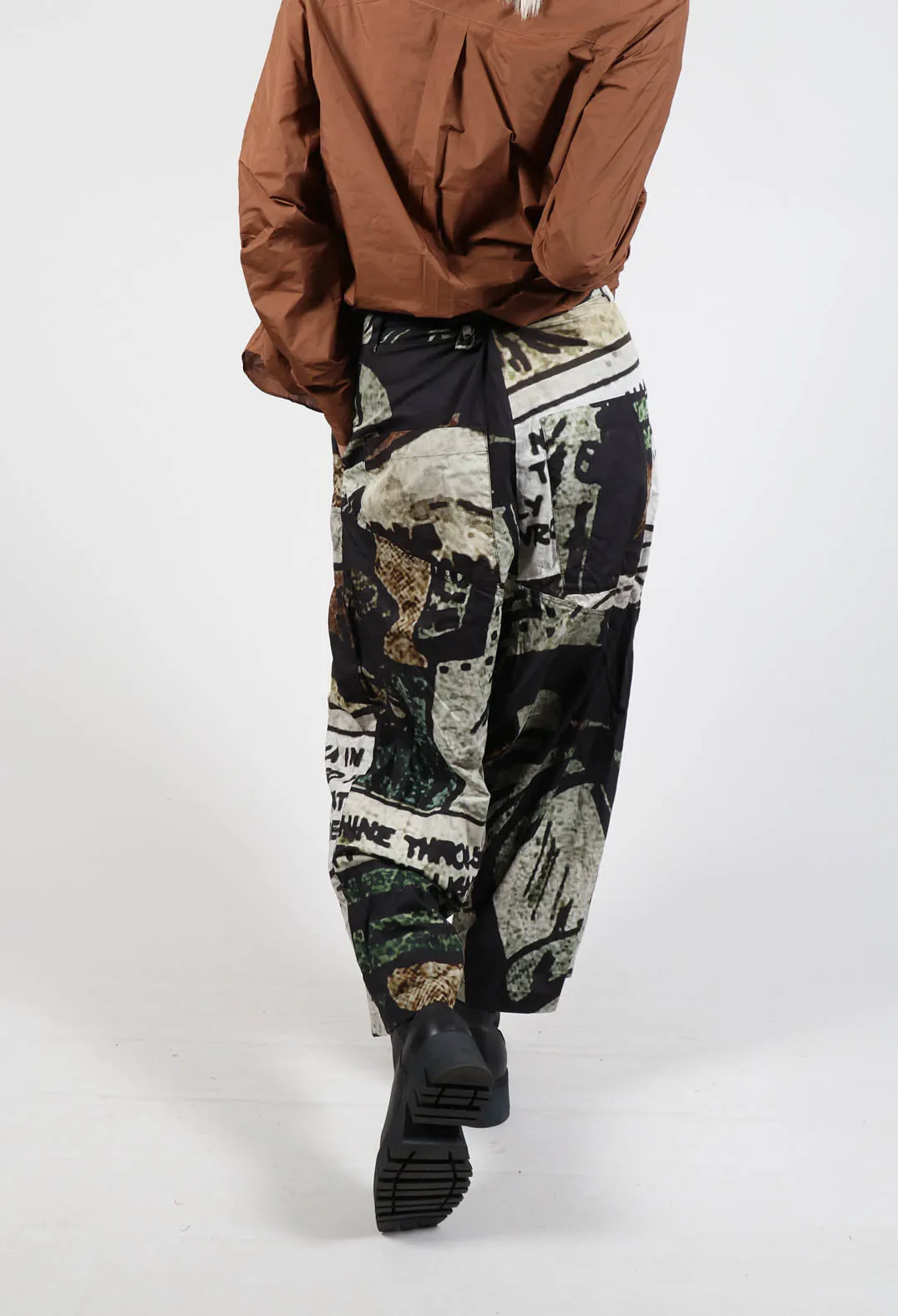 Wide Leg Drop Crotch Trousers in Big Comic Print