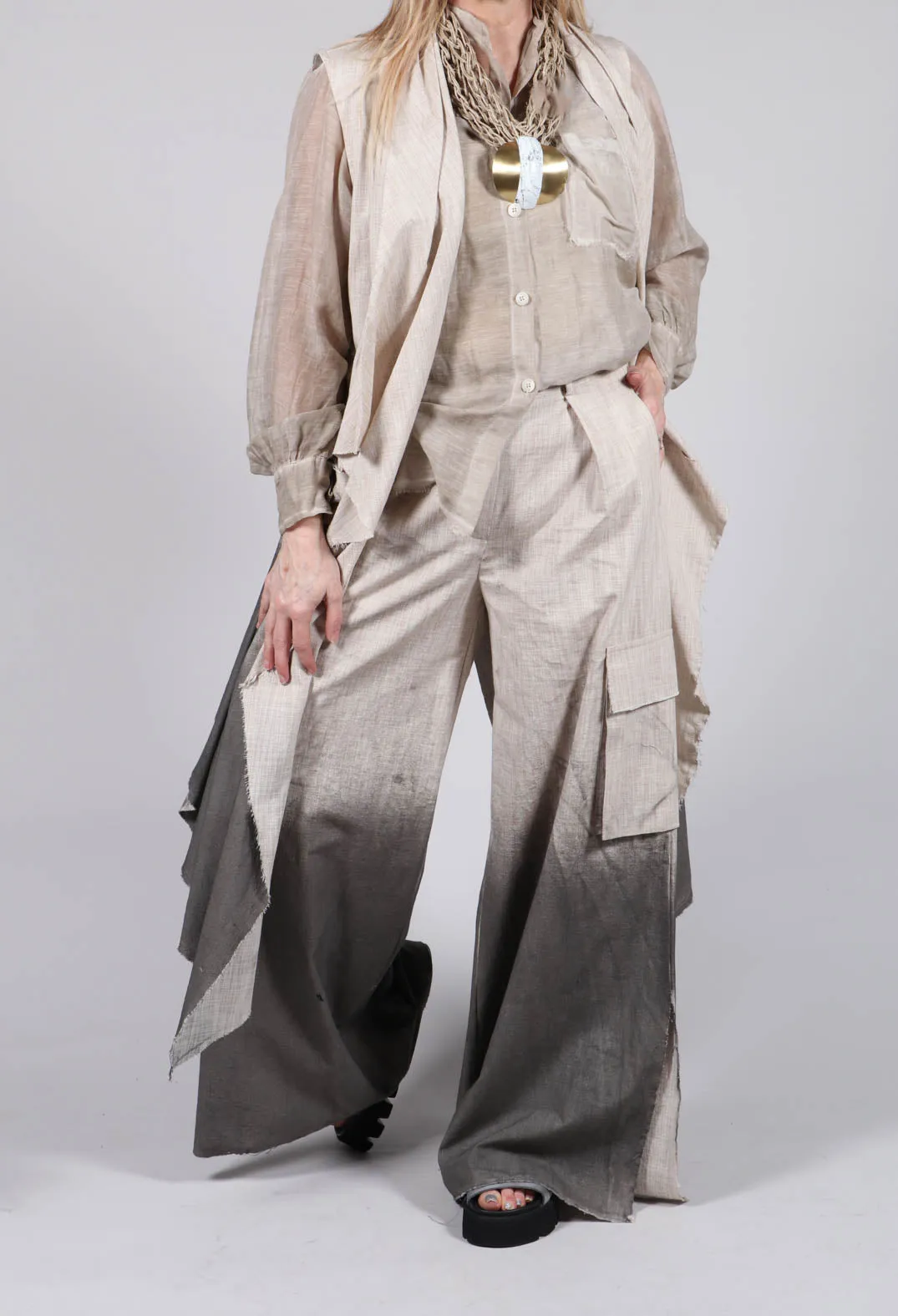 Wide Leg Ombre Trousers in Cotone Degrade Sand