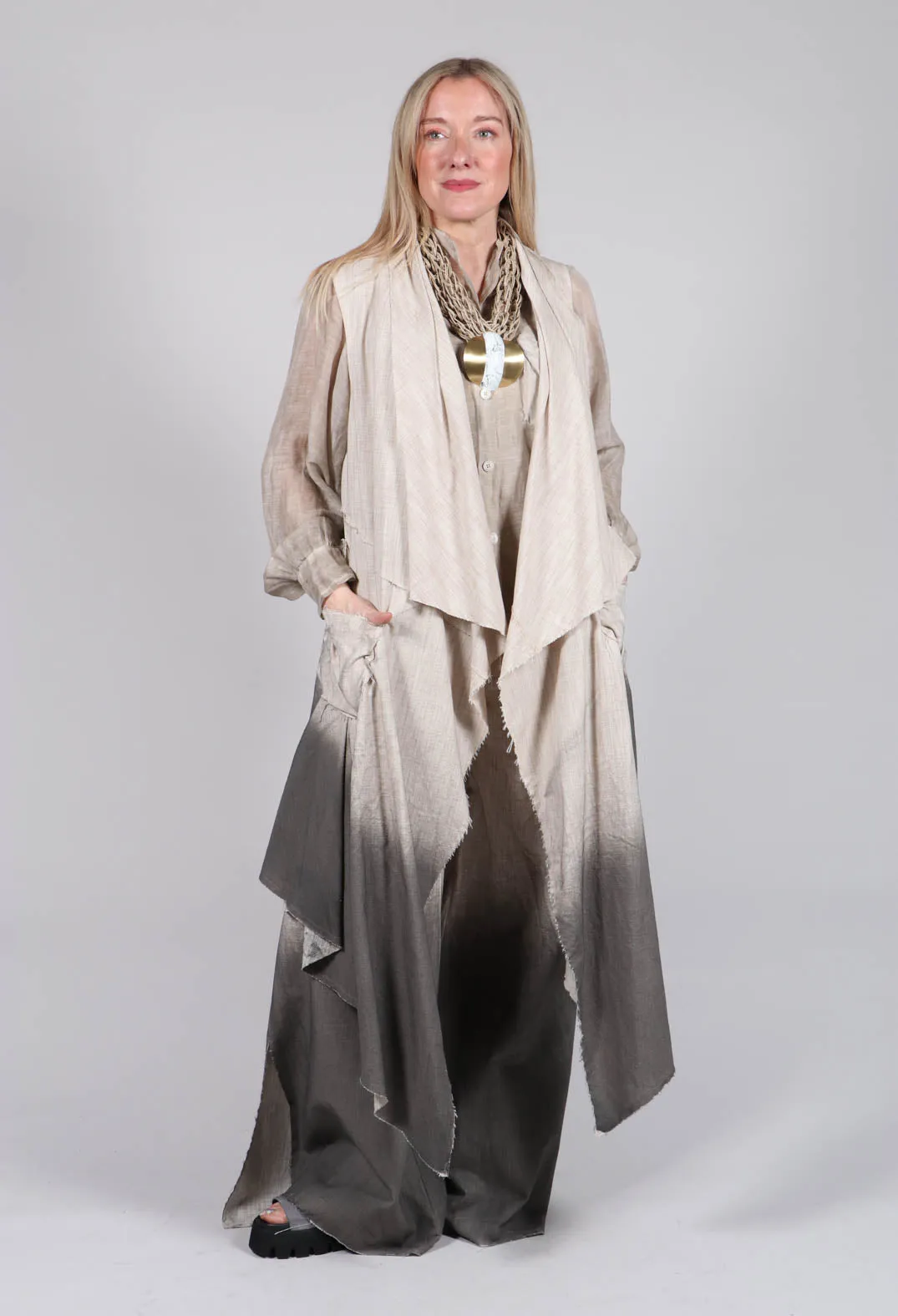 Wide Leg Ombre Trousers in Cotone Degrade Sand