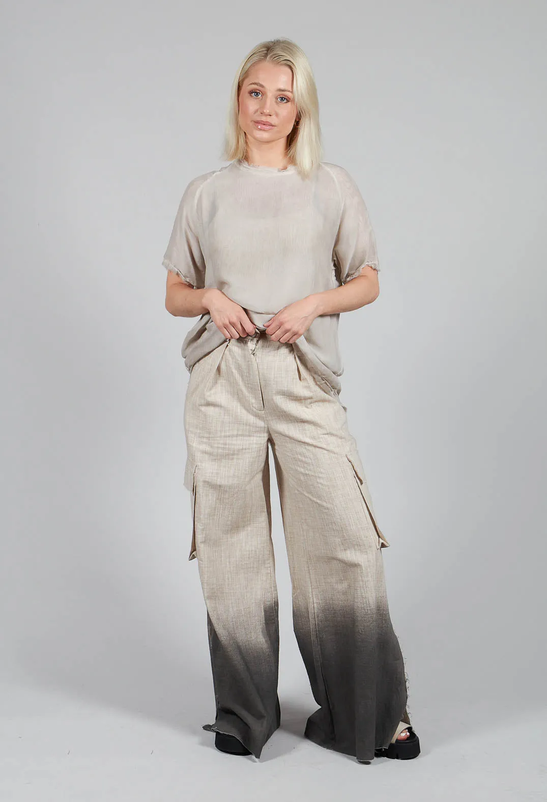 Wide Leg Ombre Trousers in Cotone Degrade Sand