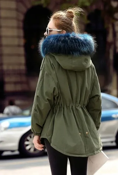 Winter Trench Coat for Women with Fur Hood