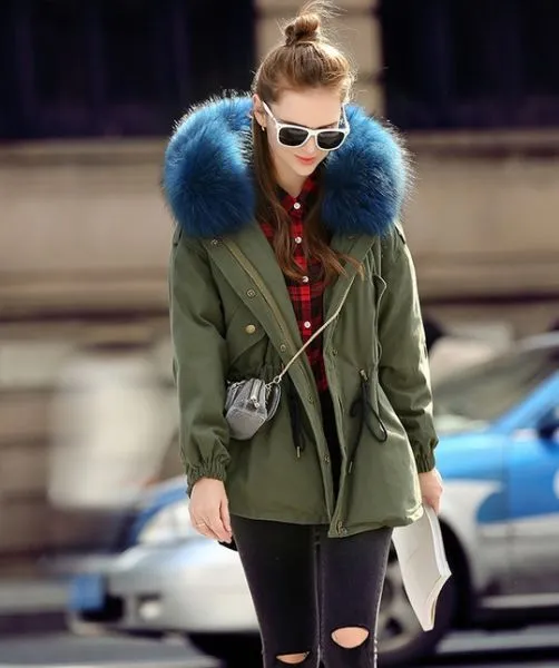 Winter Trench Coat for Women with Fur Hood