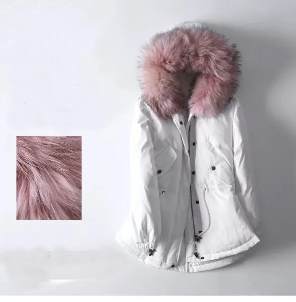 Winter Trench Coat for Women with Fur Hood