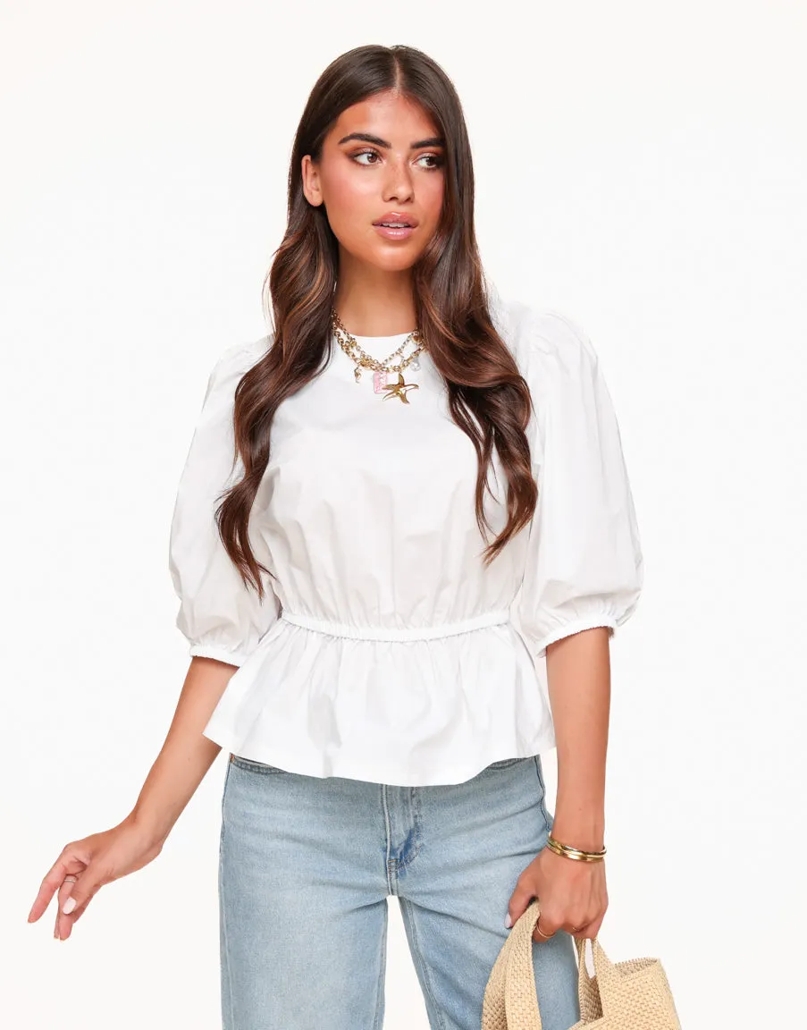 Witte 3/4 Pofmouwen - Blouse