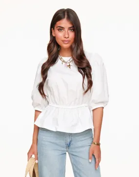 Witte 3/4 Pofmouwen - Blouse