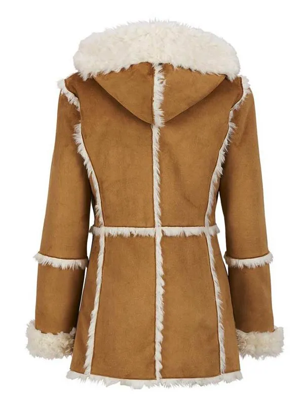 Women’s Brown Shearling Hooded Overcoat