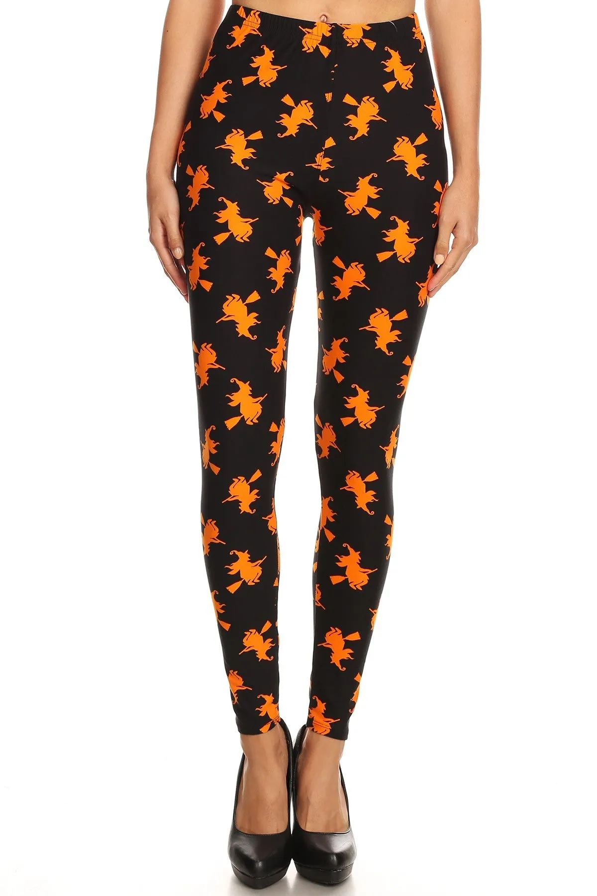 Women's 3X 5X Halloween Witch Pattern Printed Leggings