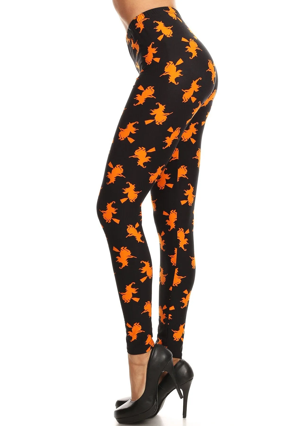 Women's 3X 5X Halloween Witch Pattern Printed Leggings