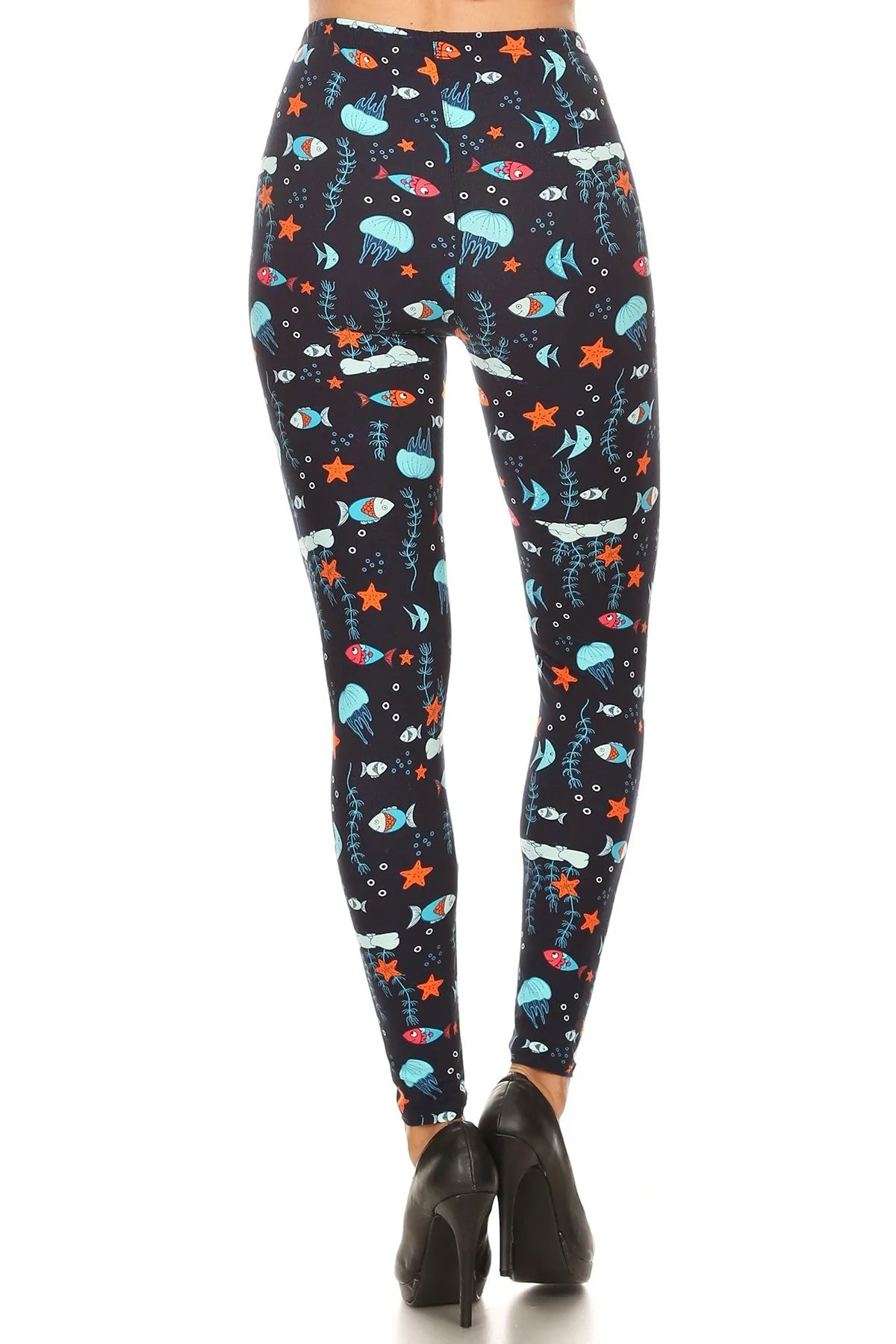 Women's 3X 5X Ocean Creatures Fish Pattern Print Leggings