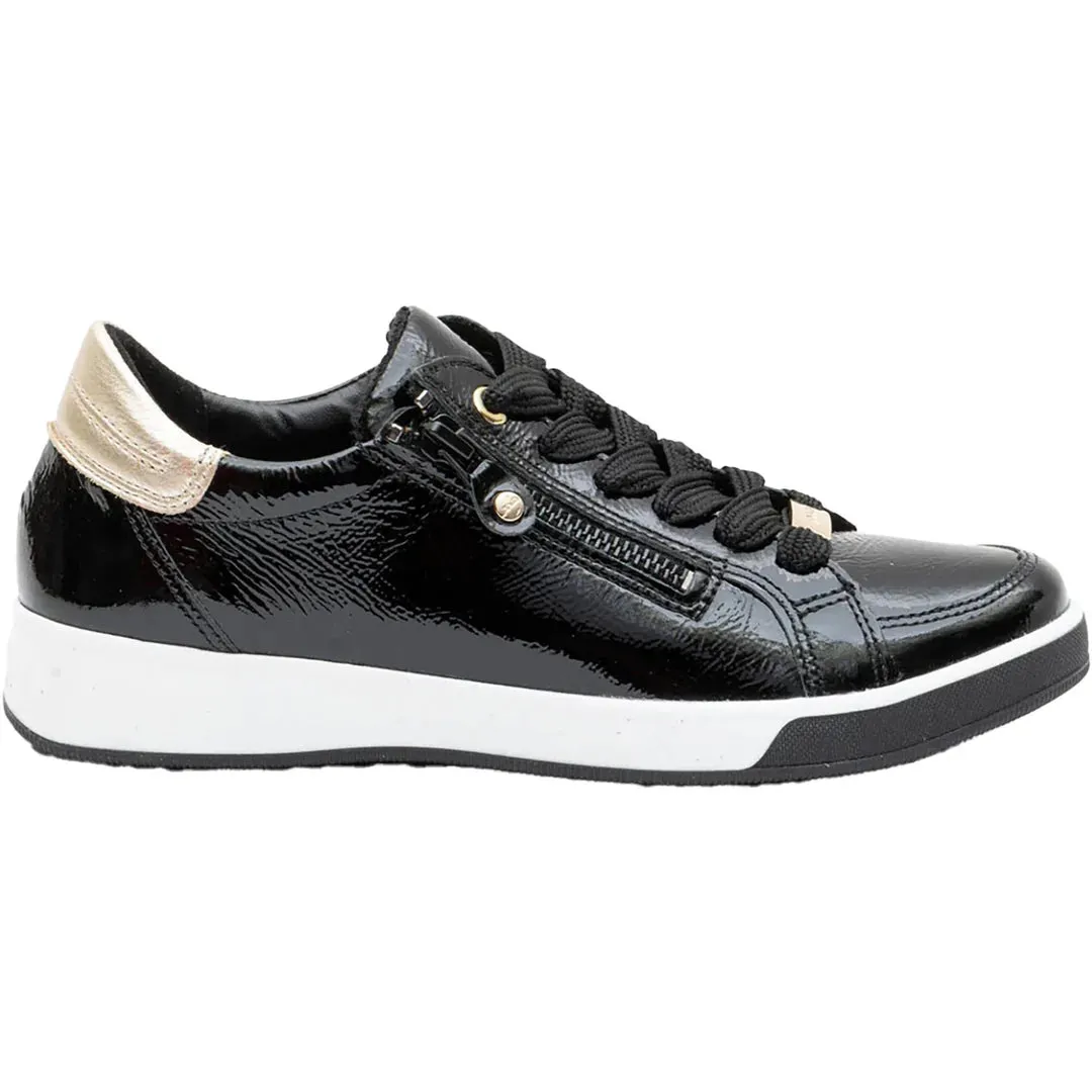 WOMEN'S ARA REI-LOW SNEAKER | BLACK PATENT / PLATINUM METALLIC