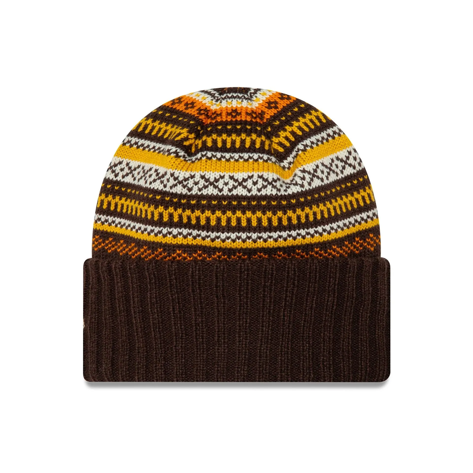 Womens New Era Fair Isle Dark Brown Cuff Knit Beanie Hat