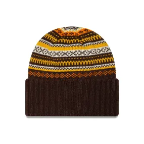 Womens New Era Fair Isle Dark Brown Cuff Knit Beanie Hat