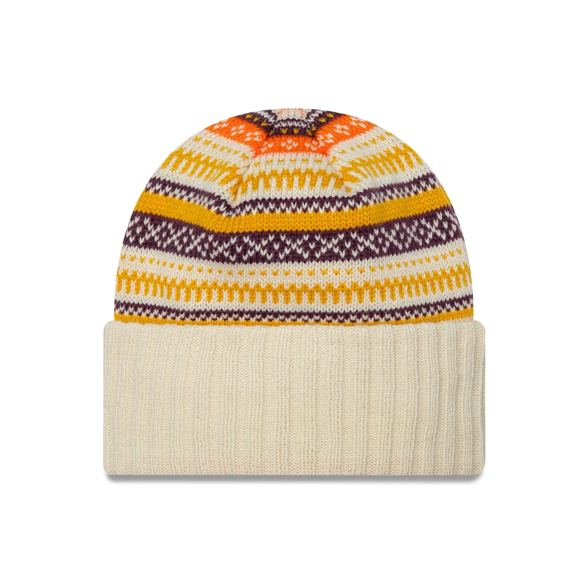 Womens New Era Fair Isle Light Beige Cuff Knit Beanie Hat