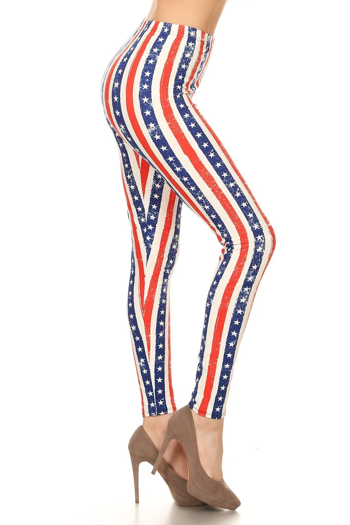 Women's Plus 4th of July Faded Star Pattern Printed Leggings