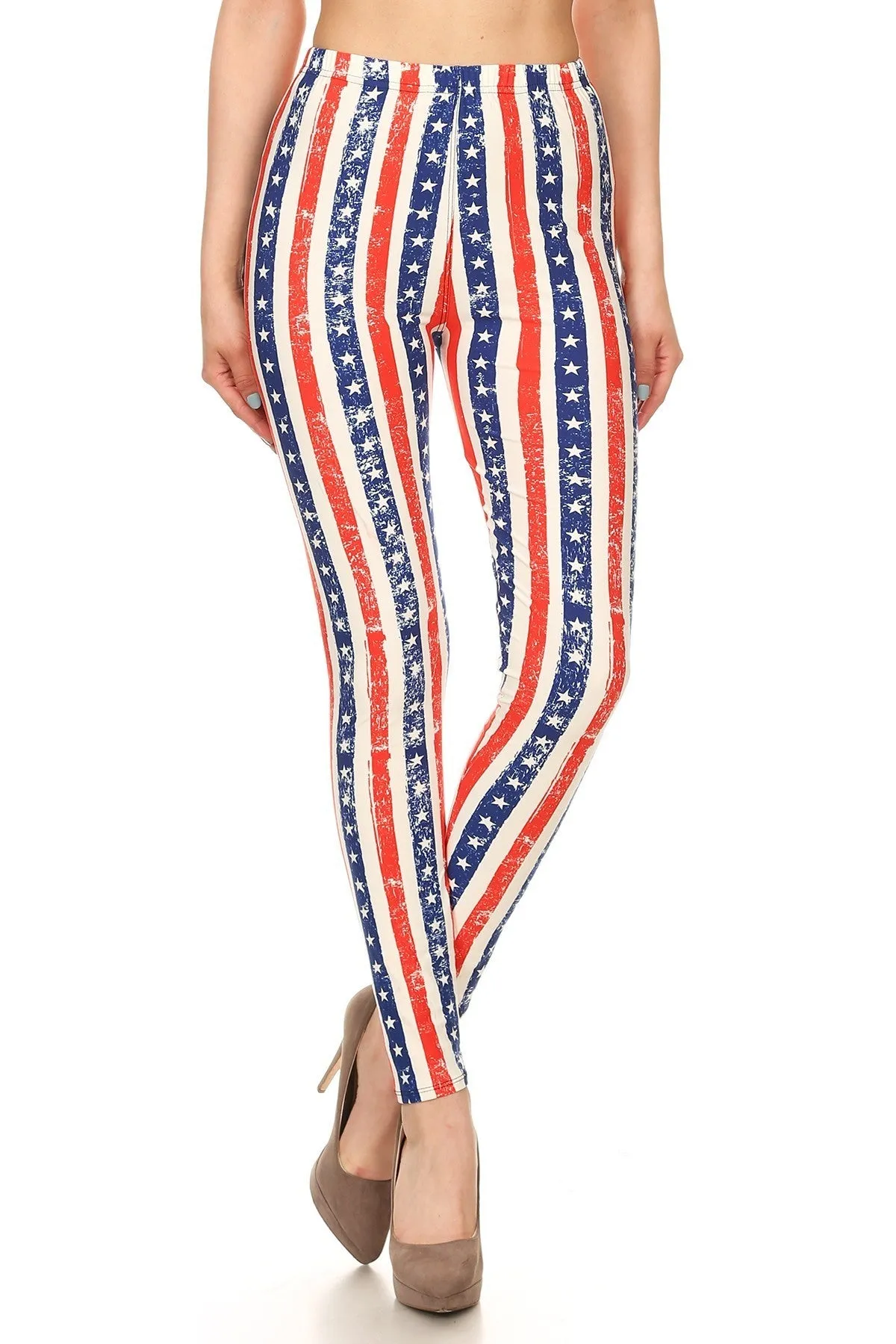 Women's Plus 4th of July Faded Star Pattern Printed Leggings